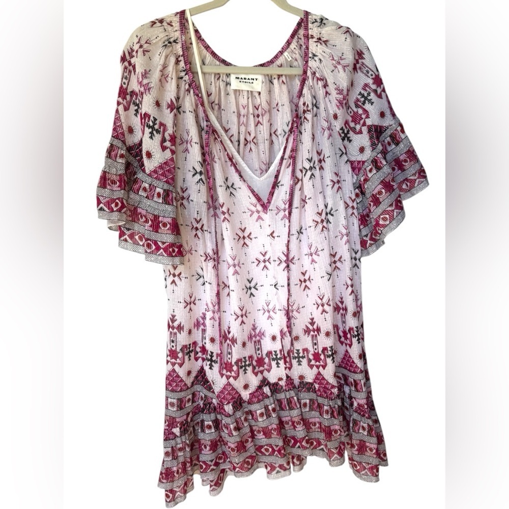 Isabel Marant Etoile Women's Red, Fuschia and White Patterned Dress